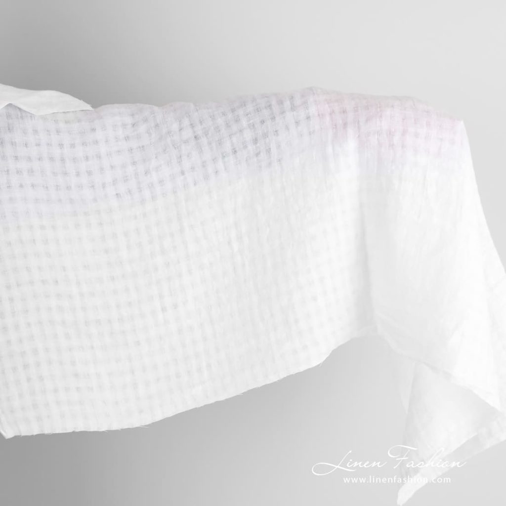 White linen fabric in checks