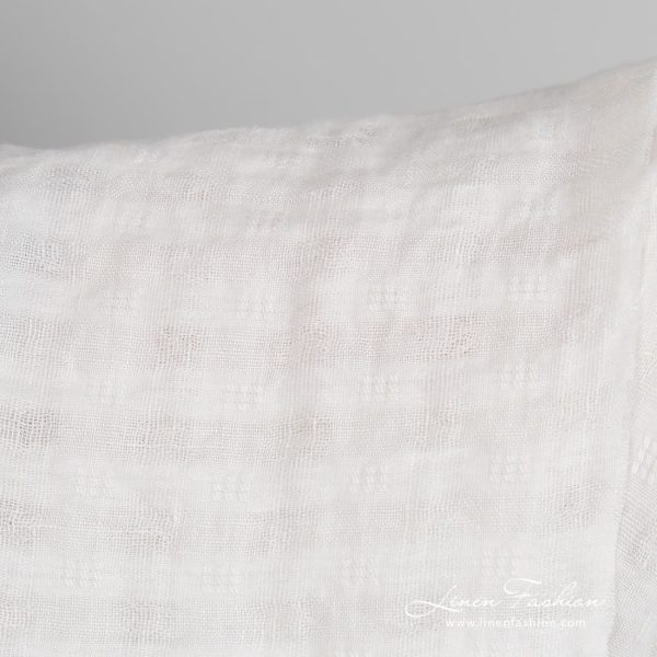 Off-white linen fabric in openweave checks