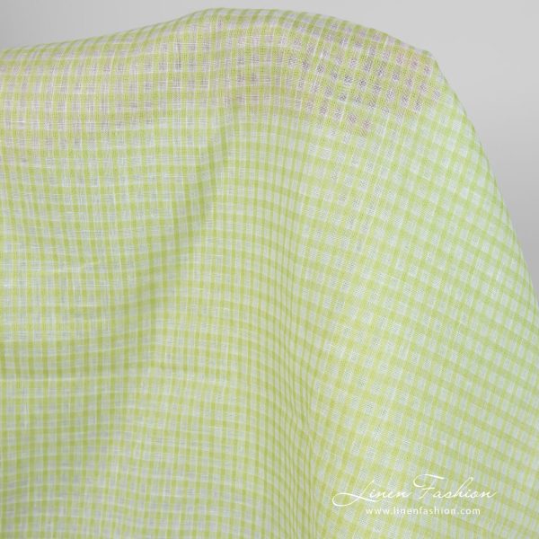 Linen fabric light green transparent checks product photo