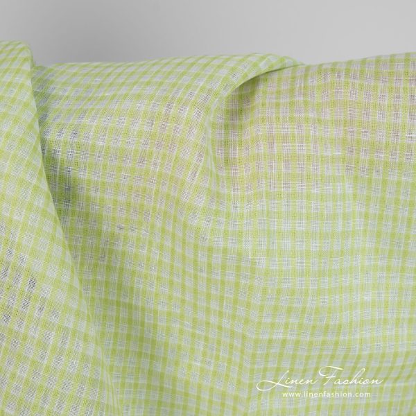 Linen fabric light green transparent checks 150cm