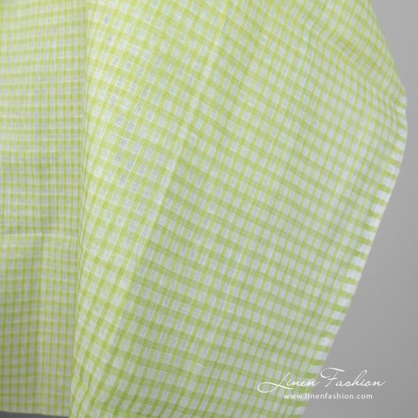 Linen fabric light green transparent checks edge