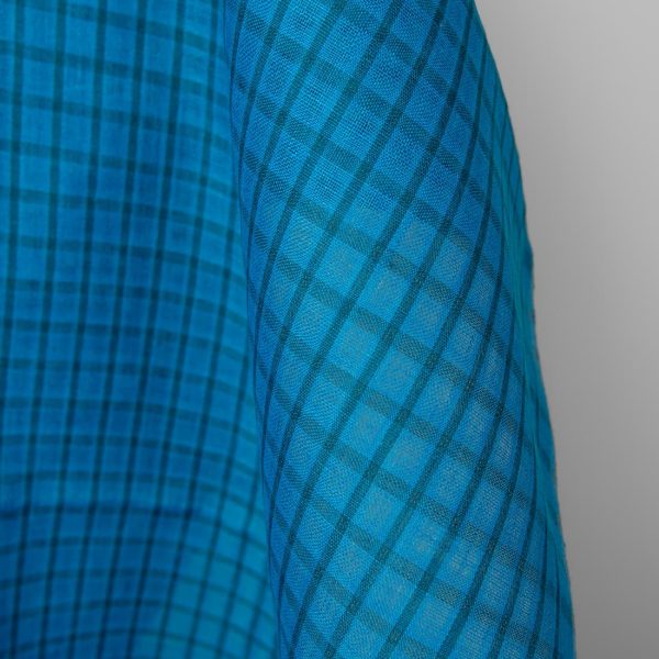 Linen fabric electric blue and turquoise transparent checks, 100% linen