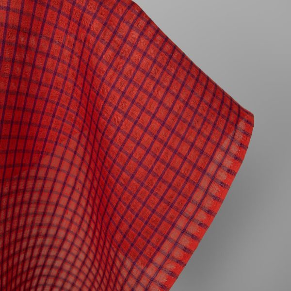 Linen fabric red and violet transparent checks, 100% linen