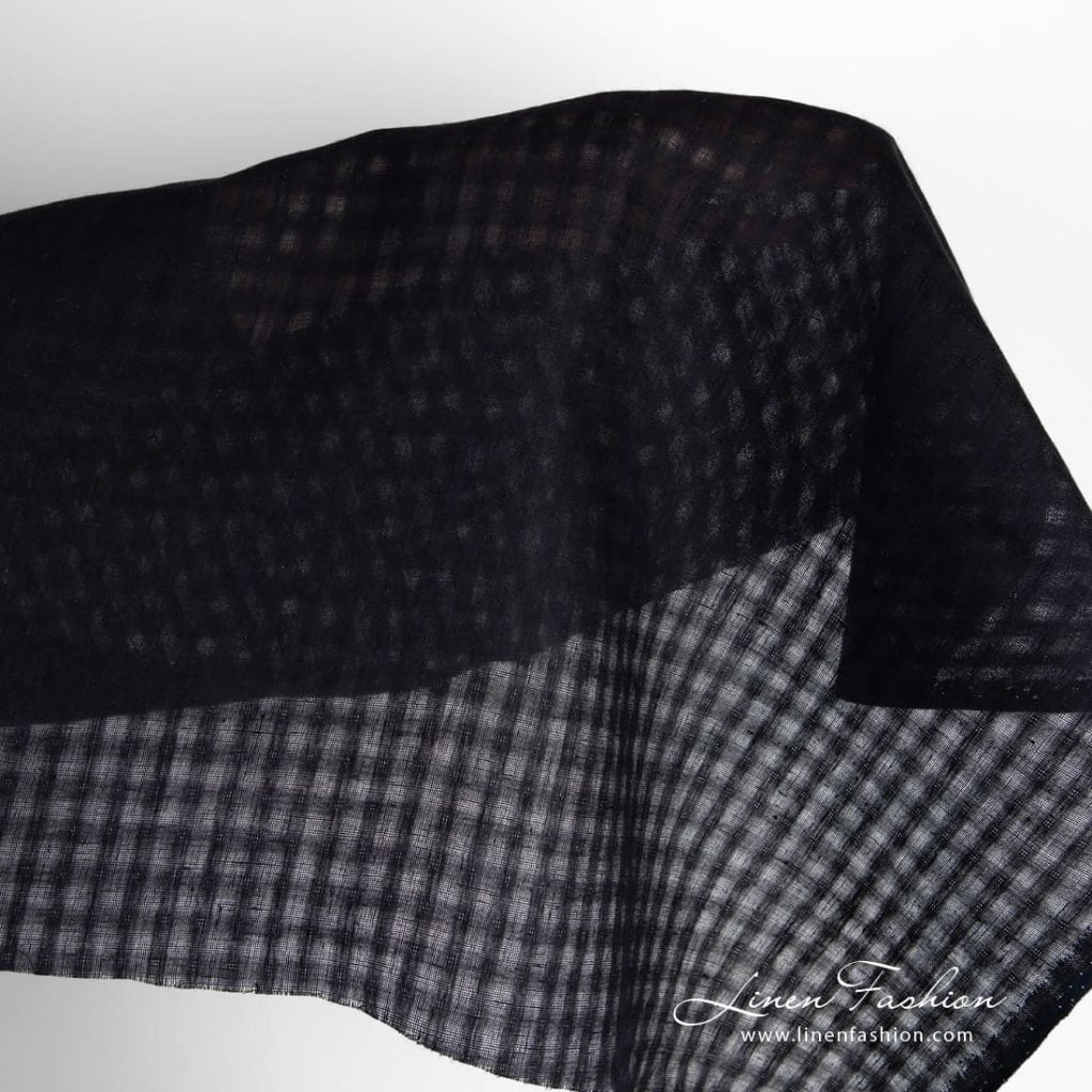 Solid black linen fabric in transparent checks
