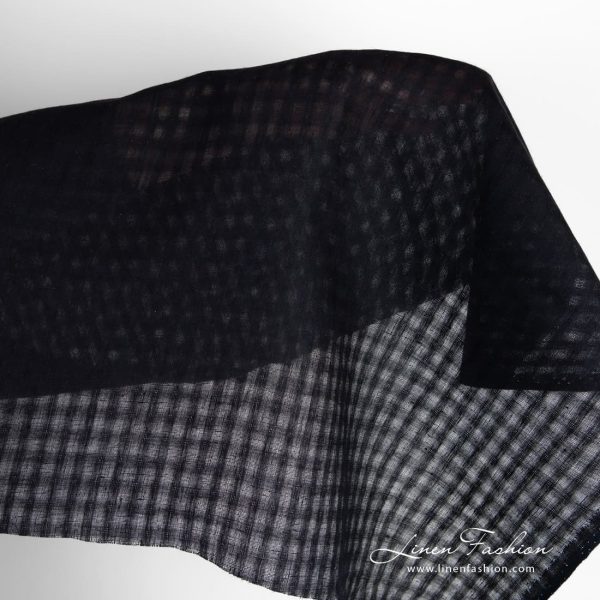 Solid black linen fabric in transparent checks