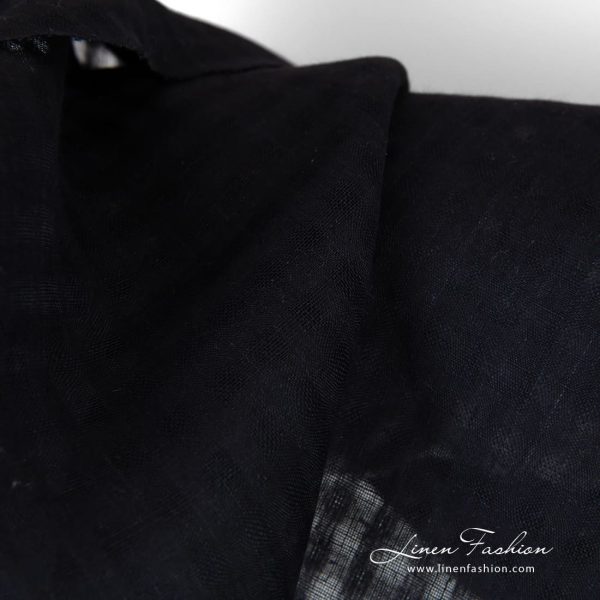 Solid black linen fabric in transparent checks, 150cm width