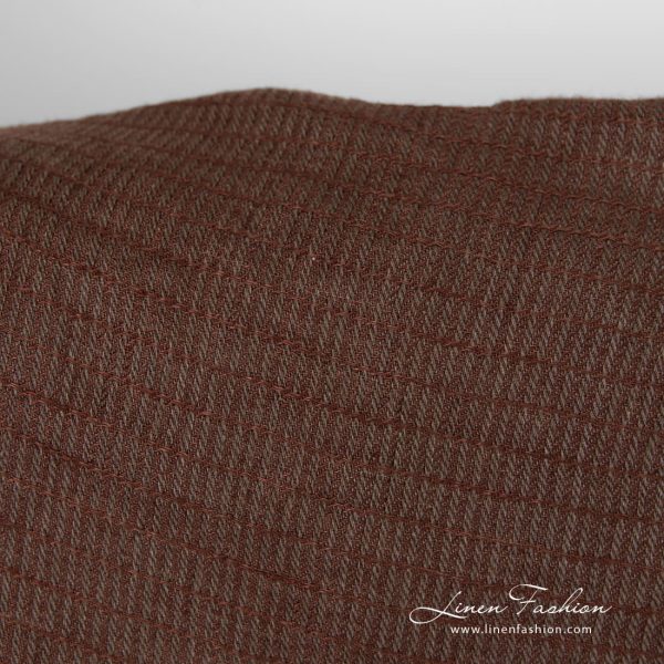Striped linen fabric in brown color, washed fabric