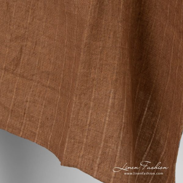 Striped linen fabric in brown color, high quality