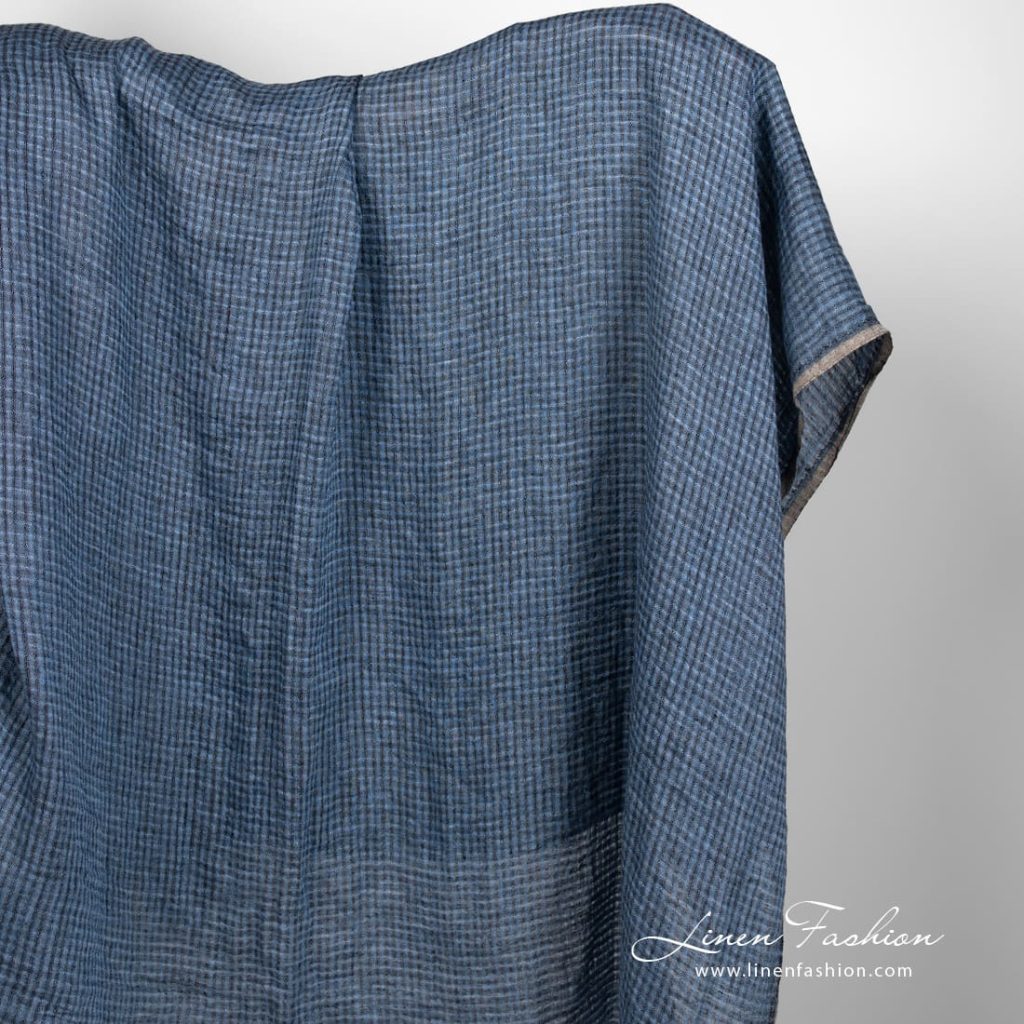 Linen fabric in blue transparent checks