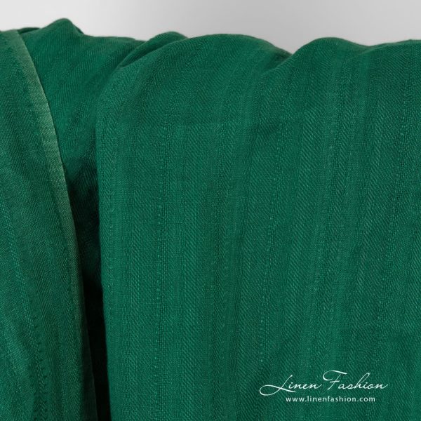 Green linen fabric in twills, washed