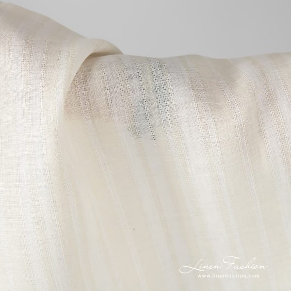 Striped linen fabric in ecru color.