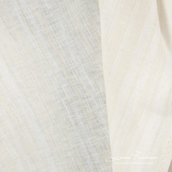 Ecru coloured linen fabric in stripes.