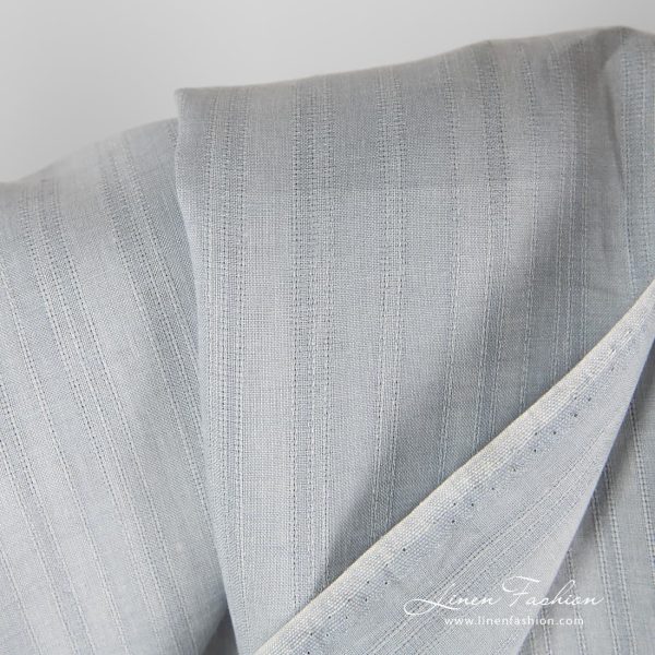 Blue grey 100% linen fabric, striped.