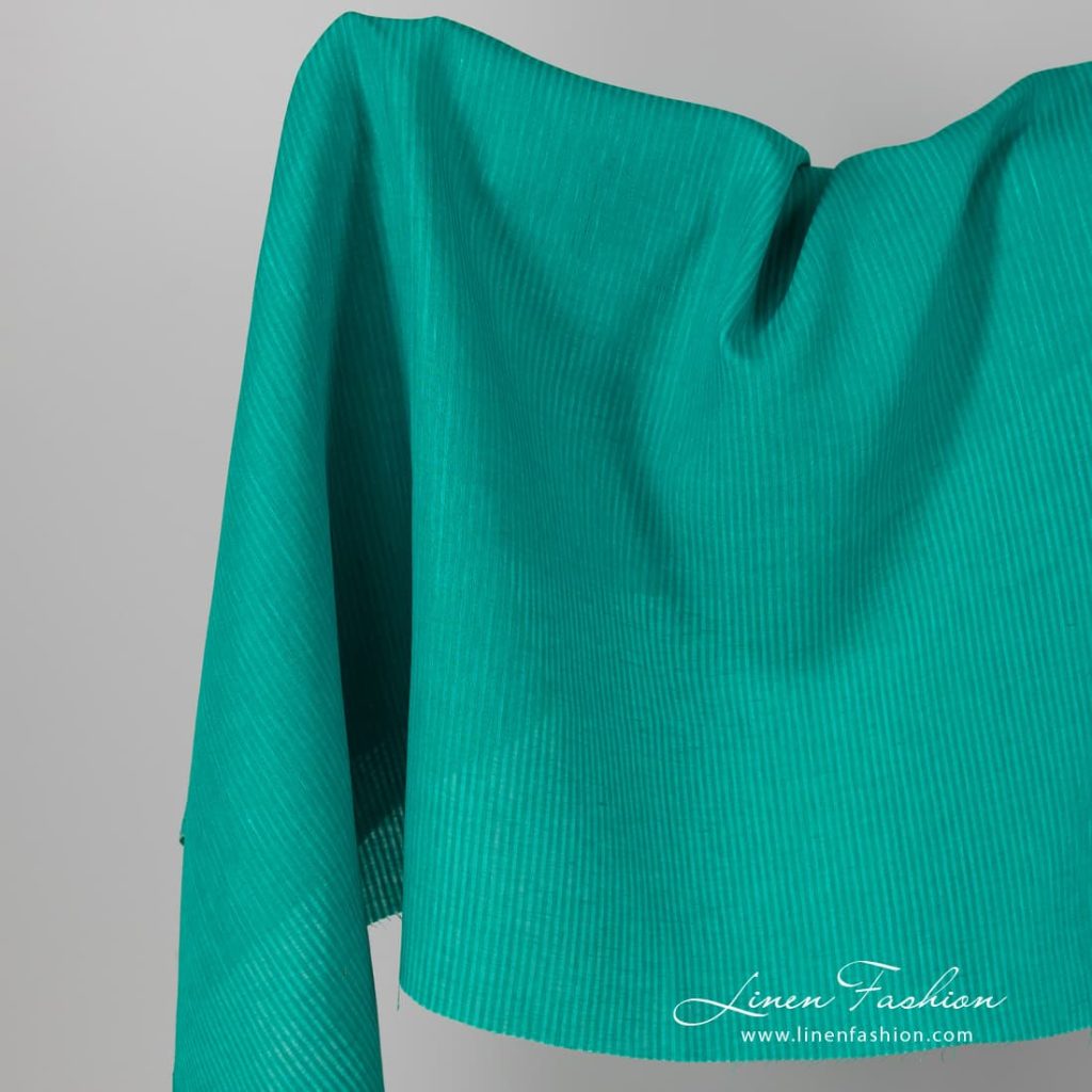 Linen fabric green striped.