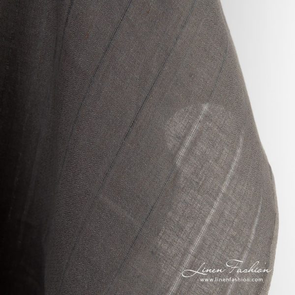 Greyish brown linen fabric in vertical stripes