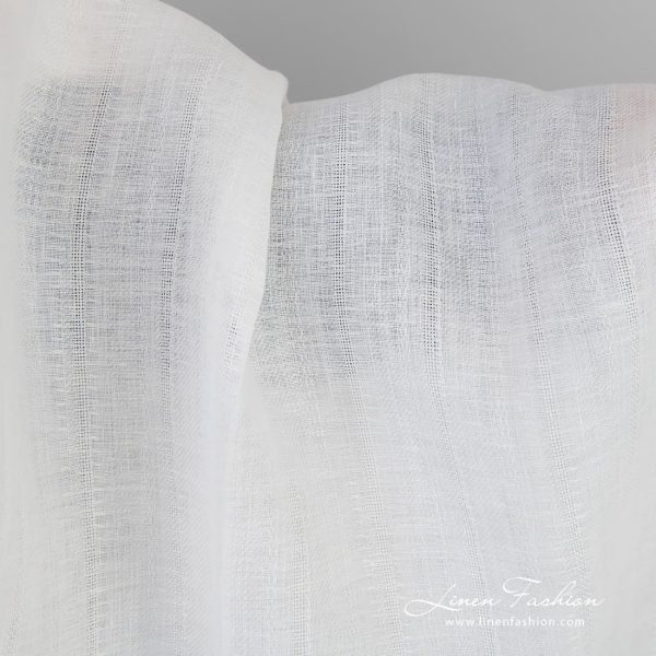 Off-white linen fabric in delicate vertical stripes