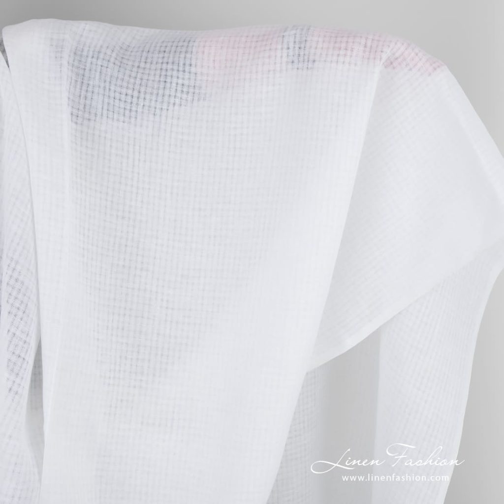 Optical white linen fabric in transparent checks
