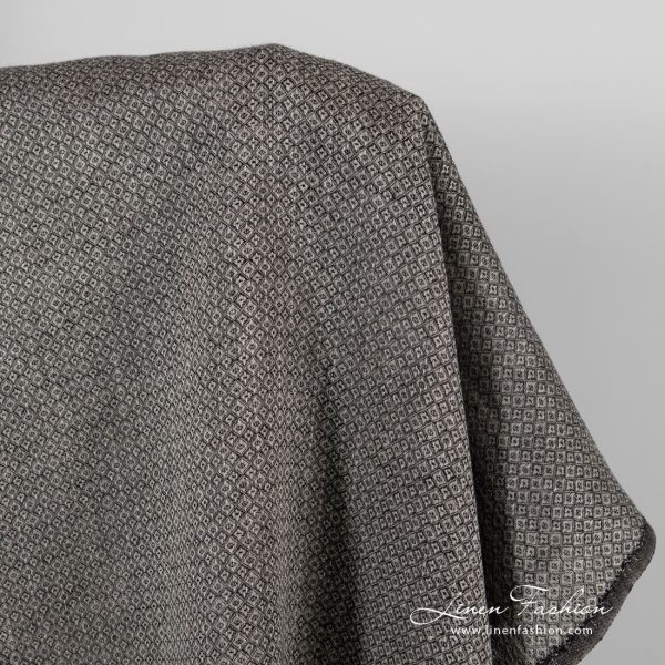 Grey linen fabric in black rhombus
