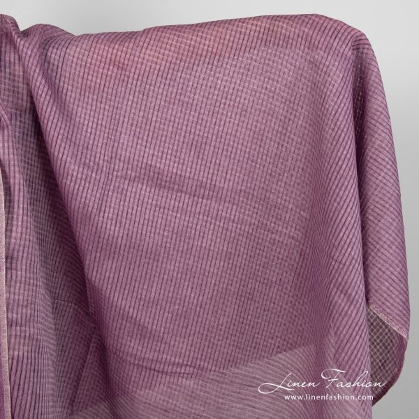 Linen fabric with violet transparent checks