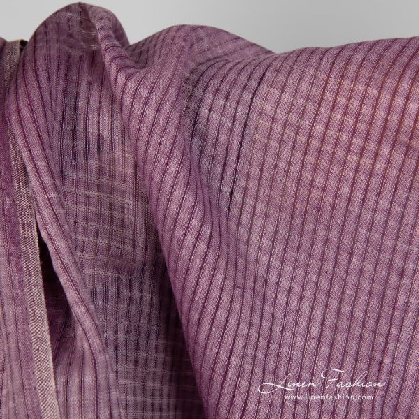 Linen fabric with violet transparent checks close up detail