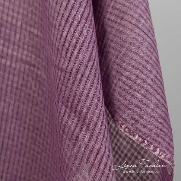 Linen fabric with violet transparent checks edge