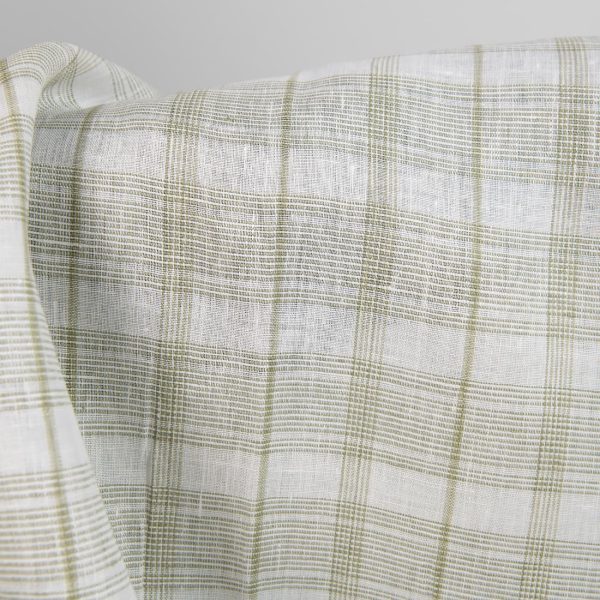 Linen fabric off-white with light olive green checks product photo