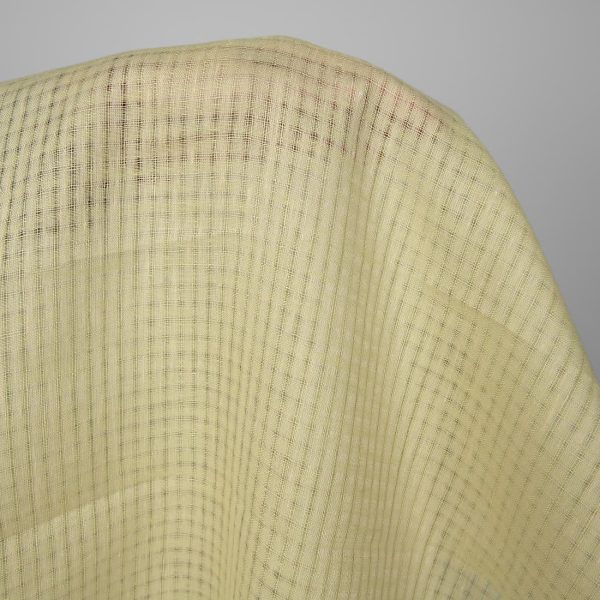 Linen fabric pale greenish yellow transparent checks, 150cm