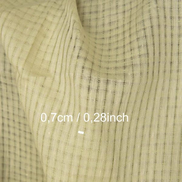 Linen fabric pale greenish yellow transparent checks, with measurements