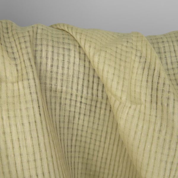 Linen fabric pale greenish yellow transparent checks, 100% linen