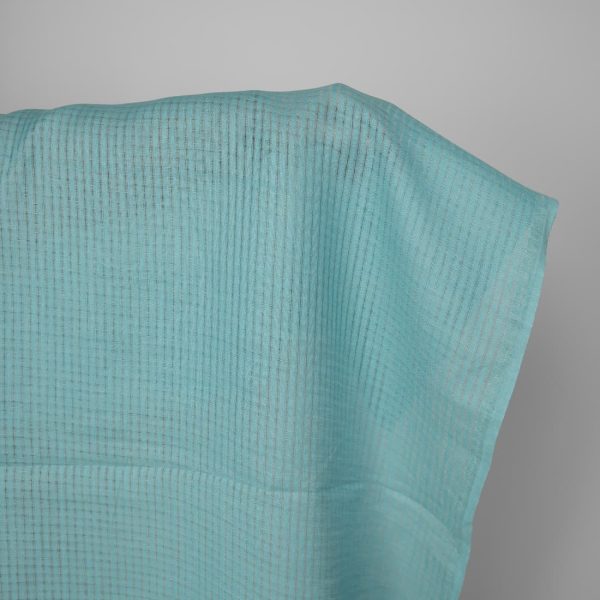 Linen fabric light turquoise transparent checks, 150cm