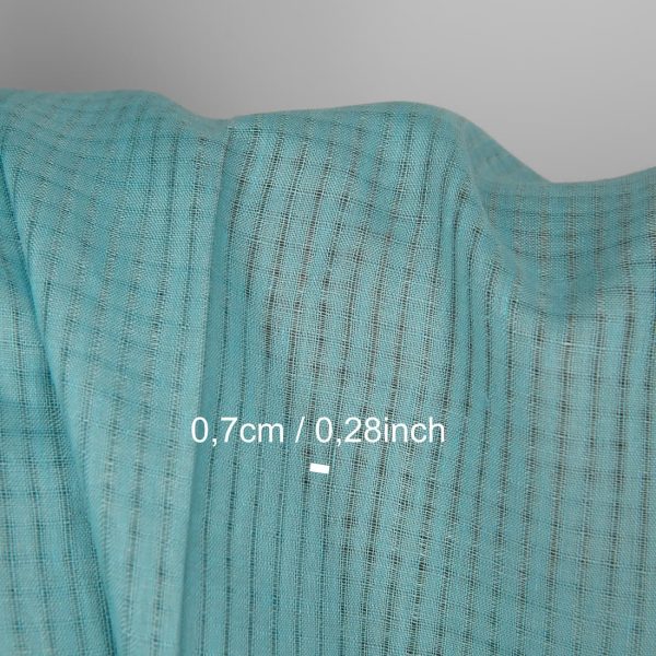 Linen fabric light turquoise transparent checks, with measurements