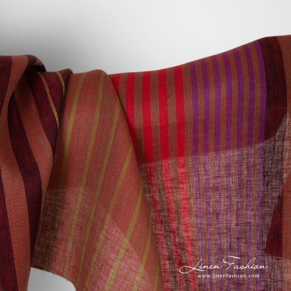 Linen fabric in red vertical stripes