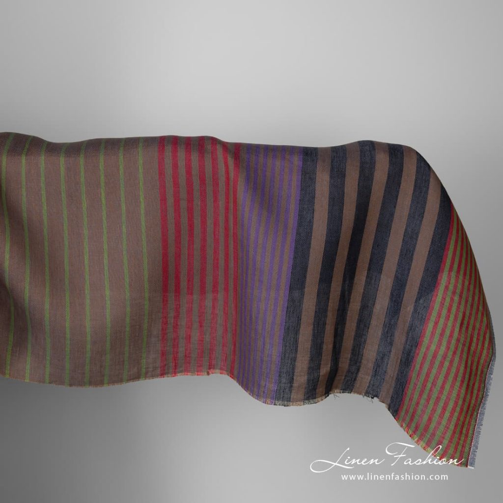 Linen fabric striped brown multicolour