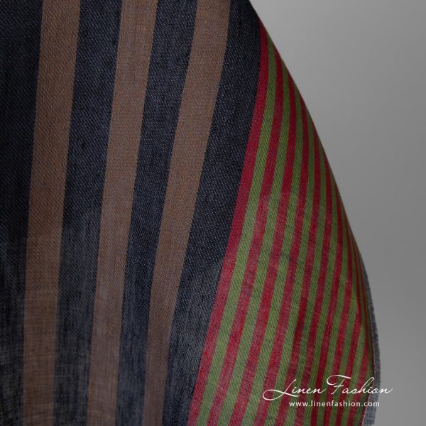 Linen fabric striped brown multicolour close up detail