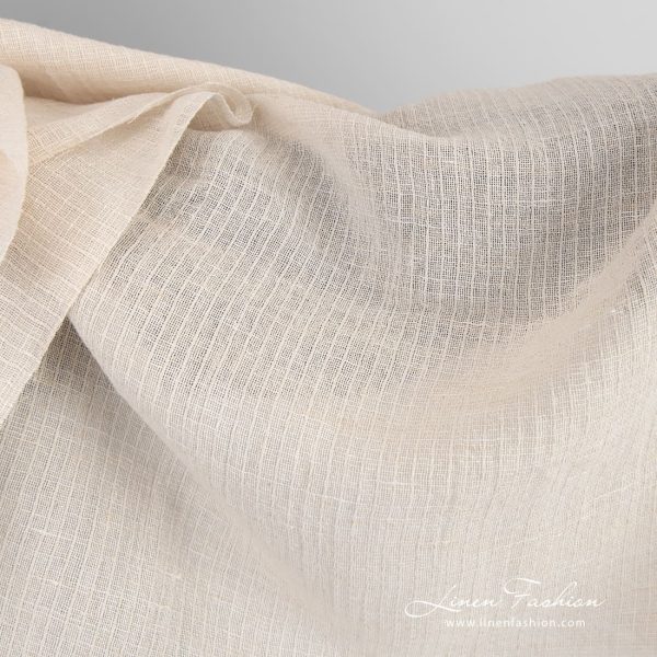 Beige linen cotton fabric in stripes