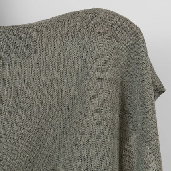 Grey linen cotton fabric in small delicate design, specially washed