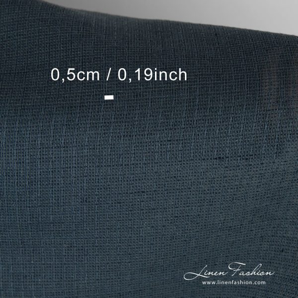 Dark blue linen cotton fabric, striped