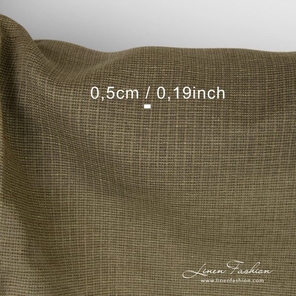 Green linen cotton fabric, striped