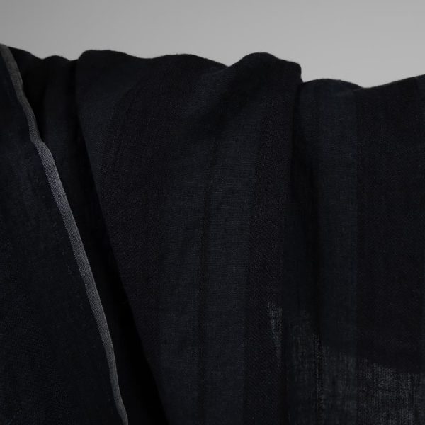 Washed linen fabric black and dark blue stripes product photo