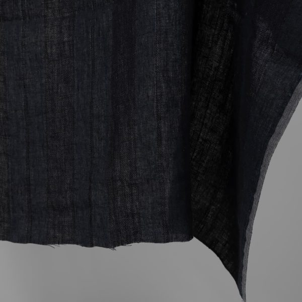 Washed linen fabric black and dark blue stripes edge