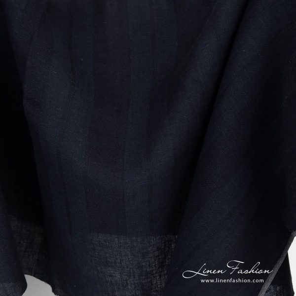 Linen fabric in dark blue and black stripes for clothes and home textile
