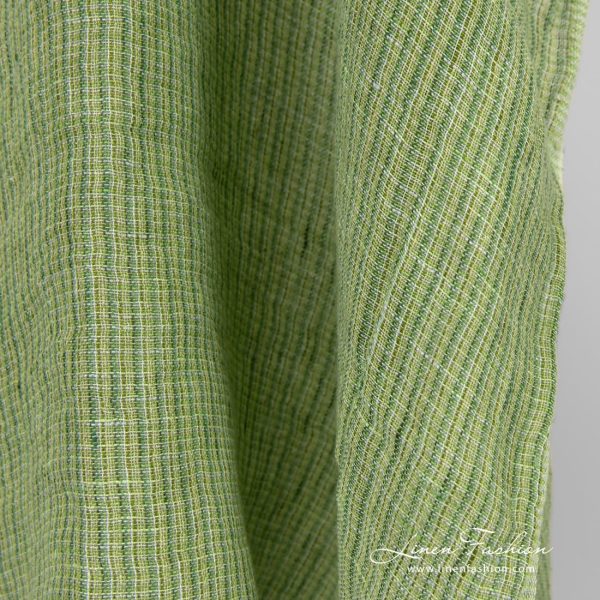 Lime green linen fabric in gauze pattern