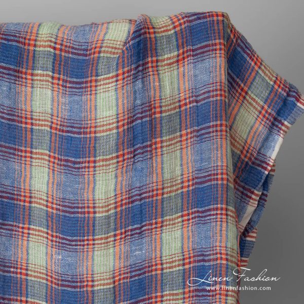 Lightweight washed linen fabric multicolour checks product photo