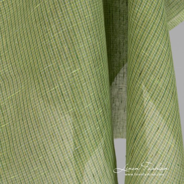 Lime green linen fabric in checks