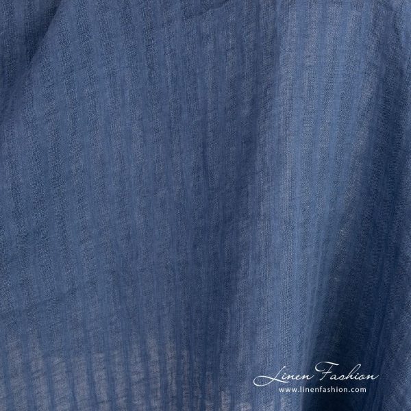 Blue linen fabric with openweave stripes