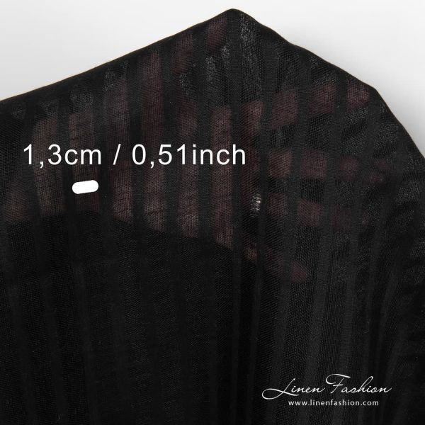 Striped 100% linen fabric in black colour.