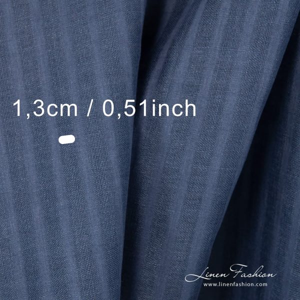 Striped 100% linen fabric in blue.