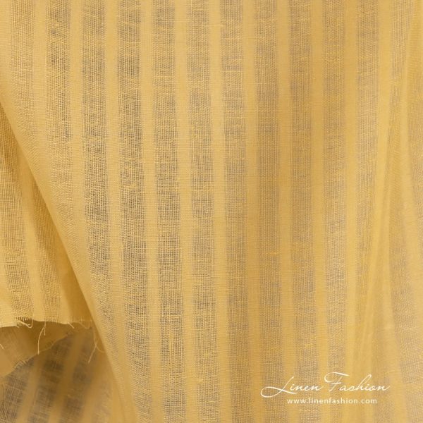 Striped 100% linen fabric in yellow colour.