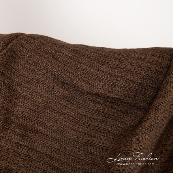 Brown linen fabric in tweed pattern, washed