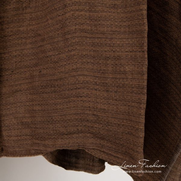 Brown linen fabric in tweed pattern, high quality